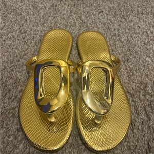 SHEIN Metallic Gold Textured Thong Sandals